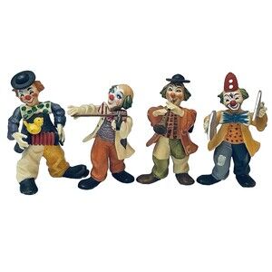 VTG ANRI Toriart Clown Figurines Italy Hand Painted Lot of 4 w/ Instruments EUC